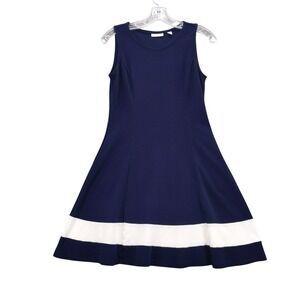 New York & Company Fit & Flare‎ Dress White Block Sleeveless S